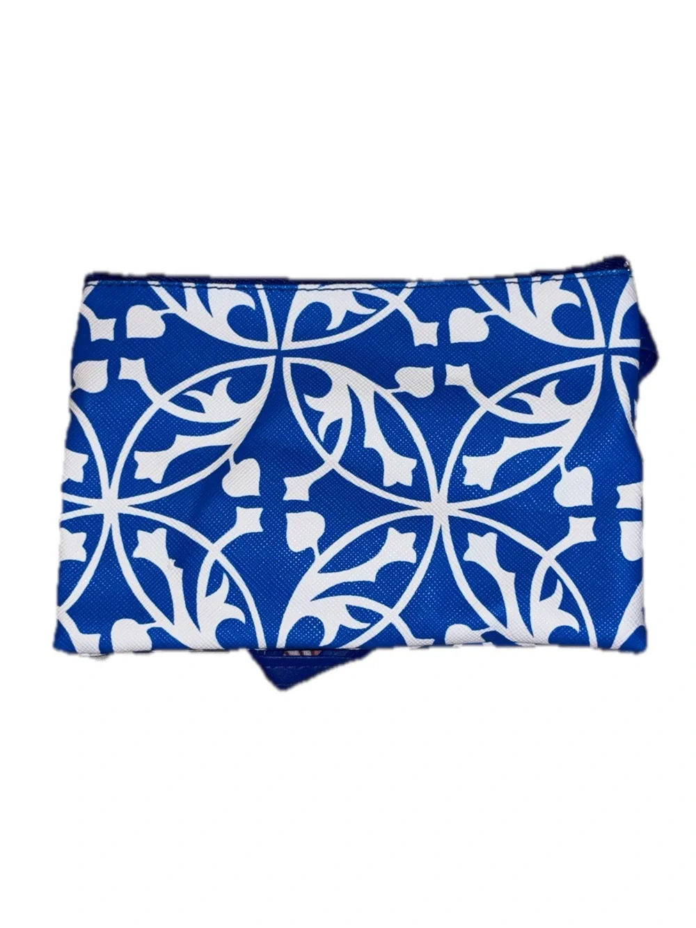 Blue and White Floral Wristlet Cosmetic Pouch